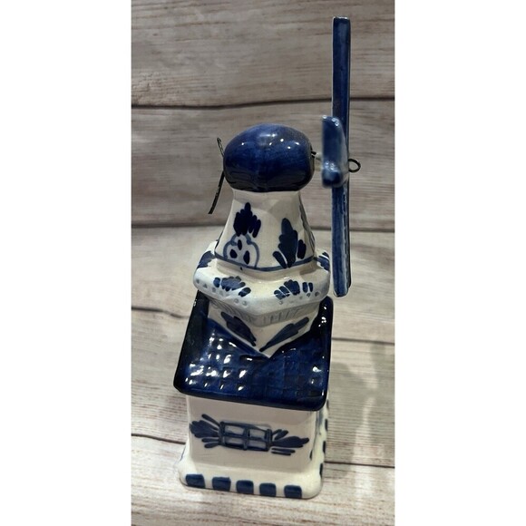 Porcelain Glass Blue And White Windmill 6” - Picture 5 of 7